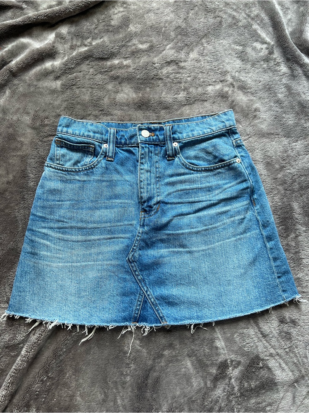 Madewell Blue Denim Frayed-Hem Mini Skirt